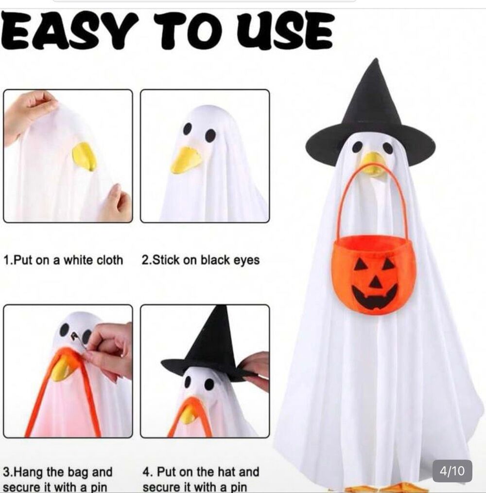 Porch Goose Outfits Halloween Ghost Costume Lawn Goose Clothes Witch Hat 23" - Picture 4 of 5